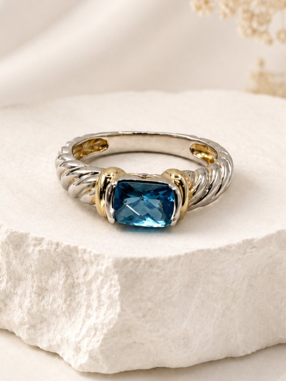 Azure Twist Emerald Ring